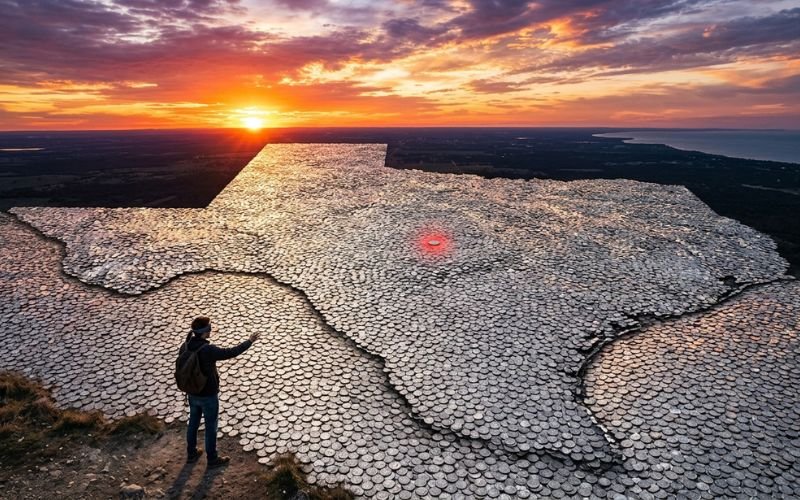 Estado do Texas coberto de moedas de prata ilustrando a probabilidade de Jesus ser o Messias